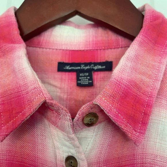 Retro AEO Pink & White Plaid Flannel Shirt - Picture 3 of 7